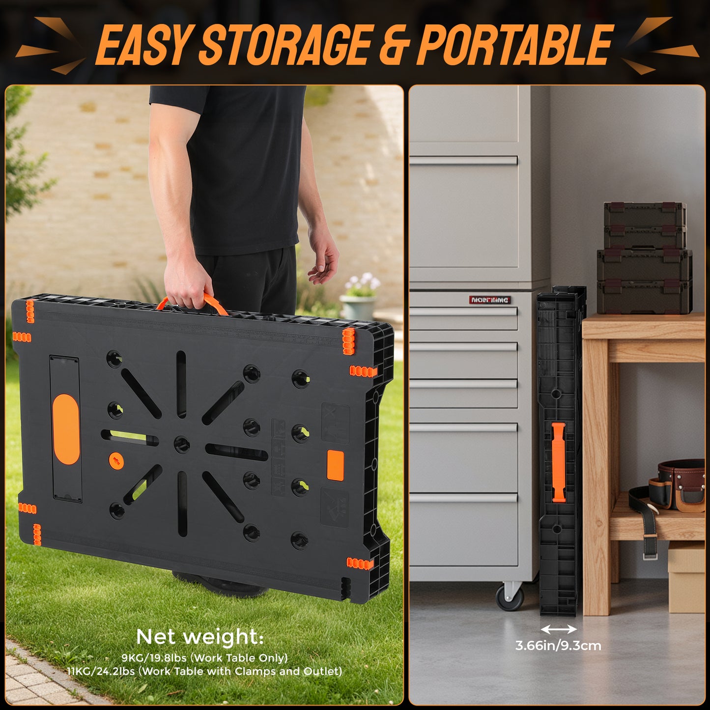 TLGREEN Folding Work Table, Express Portable Work Bench, 33.9" W x 22.4" D x 31.5" H Lightweight Workbench with 2 Clamps, 2 Clamp Dogs, Power Strip, for Garage,Table Saw,Home,DIY Projects,330lbs