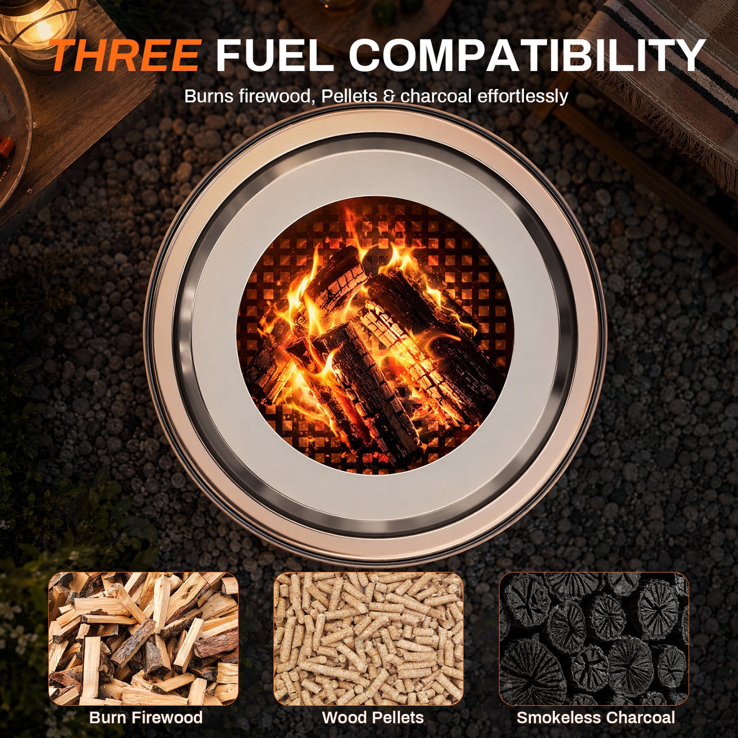TLGREEN 19.3" Smokeless Stainless Steel Outdoor Fire Pit with Grill & Legs, Portable Fire Pit with Carrying Bag & Fire Poker, for Camping, Patio & Backyard, Wood Burning, Ideal for 3–5 People