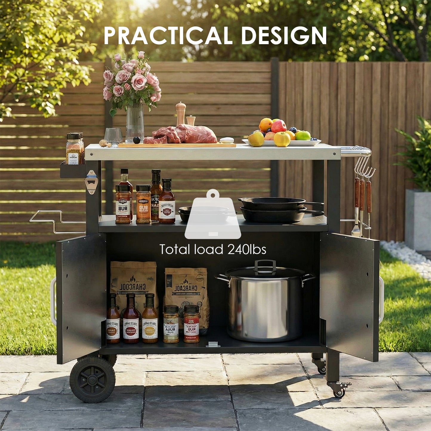 TLGREEN Service Cart with Wheels, Portable Tool Cart for Restaurant, Garage, Warehouse, Home