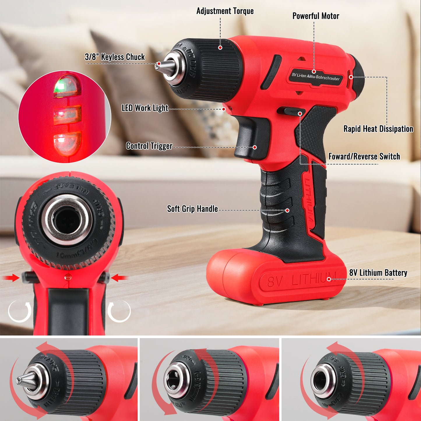 TLGREEN 101 Pcs 8V Cordless Drill and Tool Set, USB-C Rechargeable Power Tool Kit with Brushless Motor & Fast Charge, Lightweight Home Tool Kit for DIY, Repair, and Maintenance