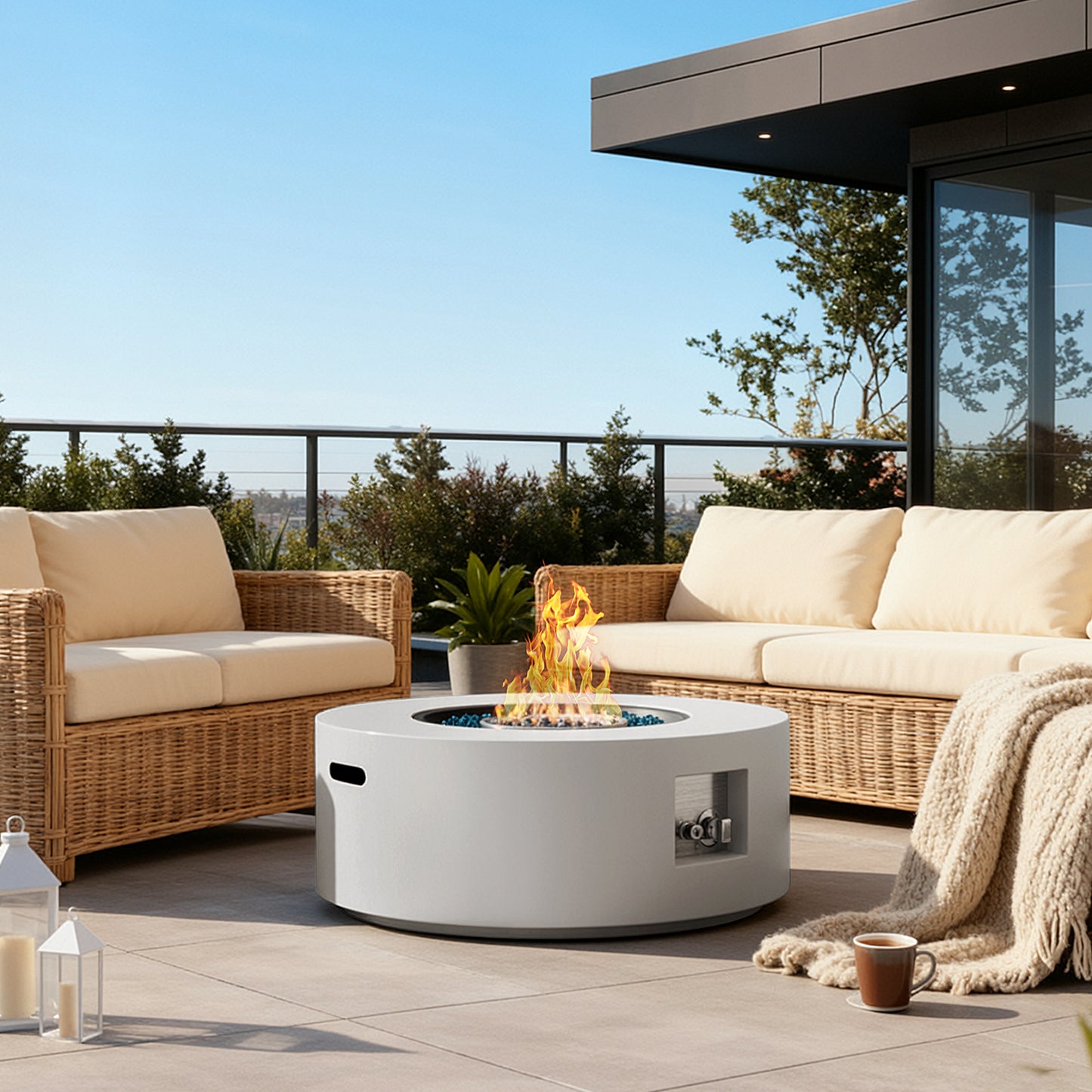 30 in Propane Fire Pit Table Set,2 in 1 Round Patio Heater Table, 50,000 BTU, Adjustable Legs, Outdoor Gas Firepit, for Backyard, Garden,Pool,Balcony, Gray