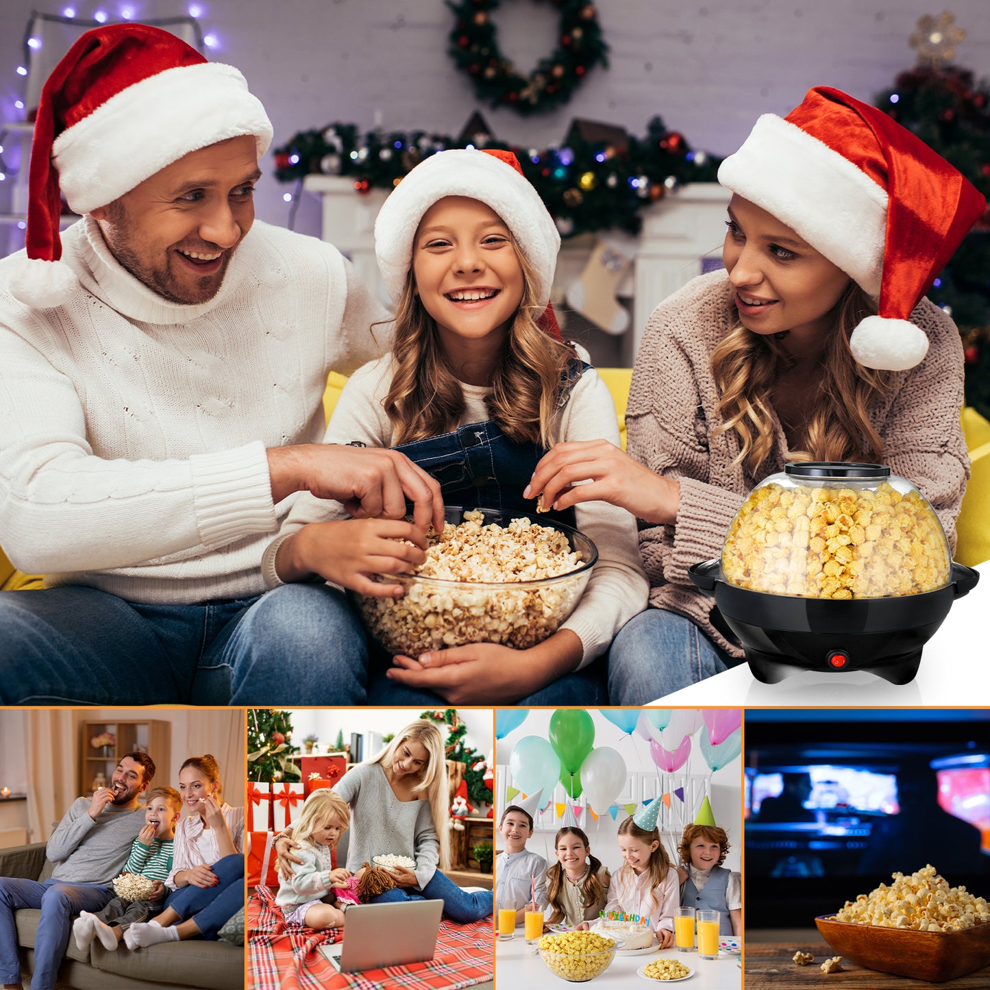 TLGREEN 6 Quart Popcorn Machine, Electric Hot Oil Popcorn Maker Machine, with Nonstick Plate & Stirring Rod, Large Lid for Serving Bowl. (Black)