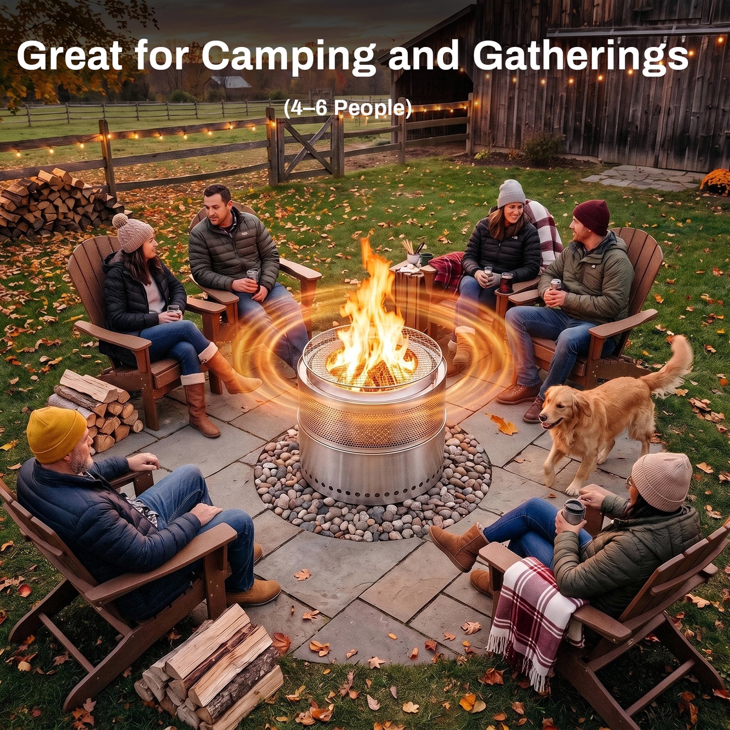 TLGREEN 19.7" Stainless Steel Smokeless Fire Pit with Grill Grate, Wood Burning with Carrying Bag & Fire Poker, for Outdoor Warmth/Camping/Backyard & Patio Gatherings, Fits 3-6 People