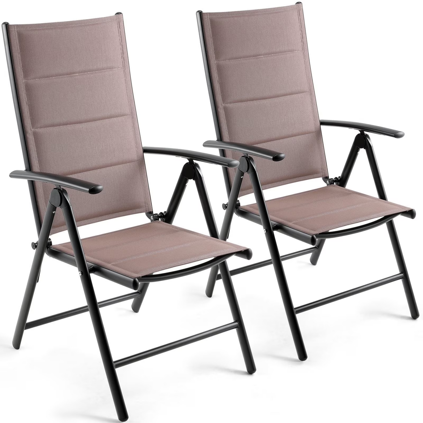 TLGREEN Outdoor Folding Chairs Set (2-Pack) ，Patio Chairs with Foam-Padded Textilene Fabric & Lightweight Aluminum Frame, 7-Position Adjustable Back（Gray)