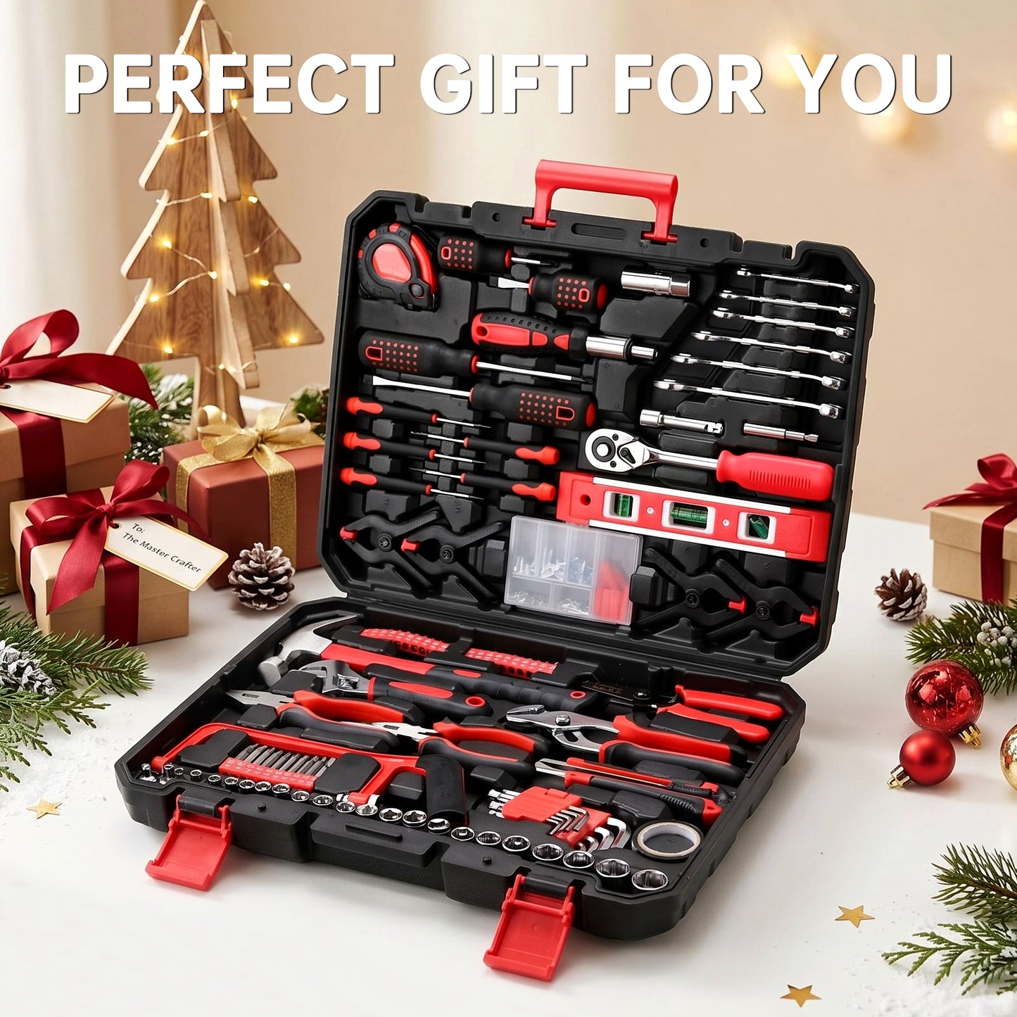 TLGREEN 198 Piece Tool Set, Hand Tool Kit for Home, with Tool Box, Screwdrivers,Socket Adaptor, Wrench,Pliers Saw, Household Tool Set for Home, Car, Garage, Perfect Christmas Gift