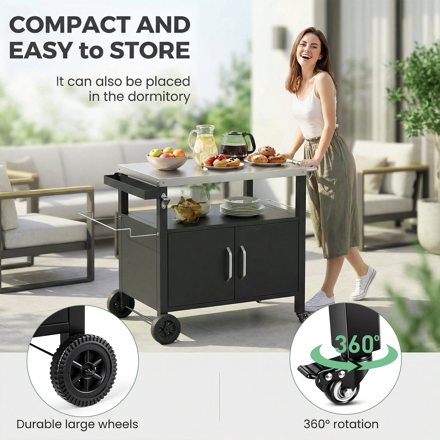TLGREEN Service Cart with Wheels, Portable Tool Cart for Restaurant, Garage, Warehouse, Home