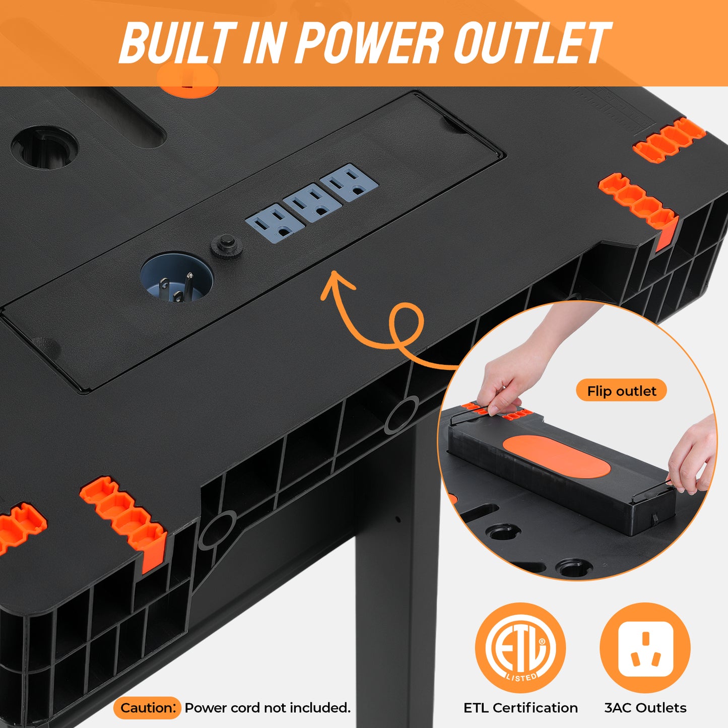 TLGREEN Folding Work Table, Express Portable Work Bench, 33.9" W x 22.4" D x 31.5" H Lightweight Workbench with 2 Clamps, 2 Clamp Dogs, Power Strip, for Garage,Table Saw,Home,DIY Projects,330lbs