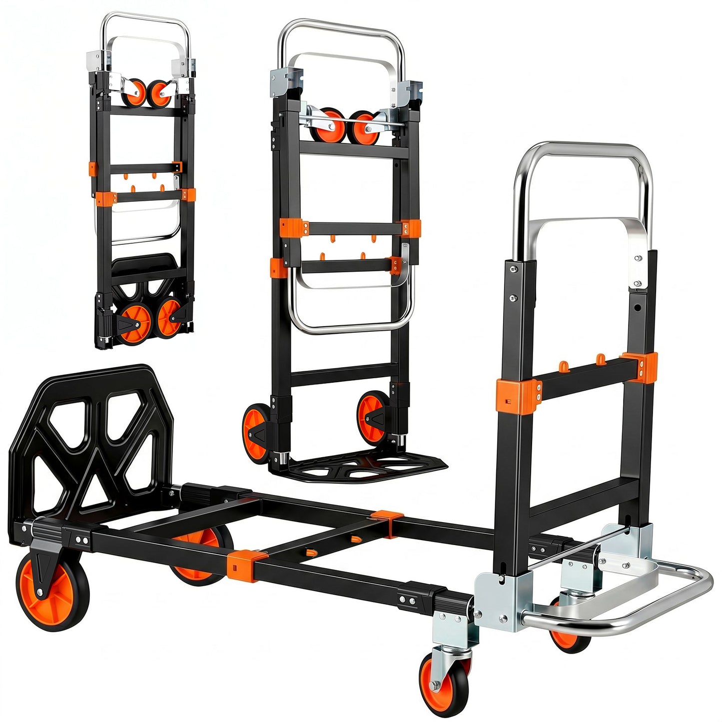 TLGREEN 3 in 1 Folding Hand Truck, 600lb Capacity Convertible Hand Truck Dolly with Silent Swivel Wheels, Heavy Duty Foldable Hand Cart for Moving Households, Shopping Mall, Office, Outdoor Tasks