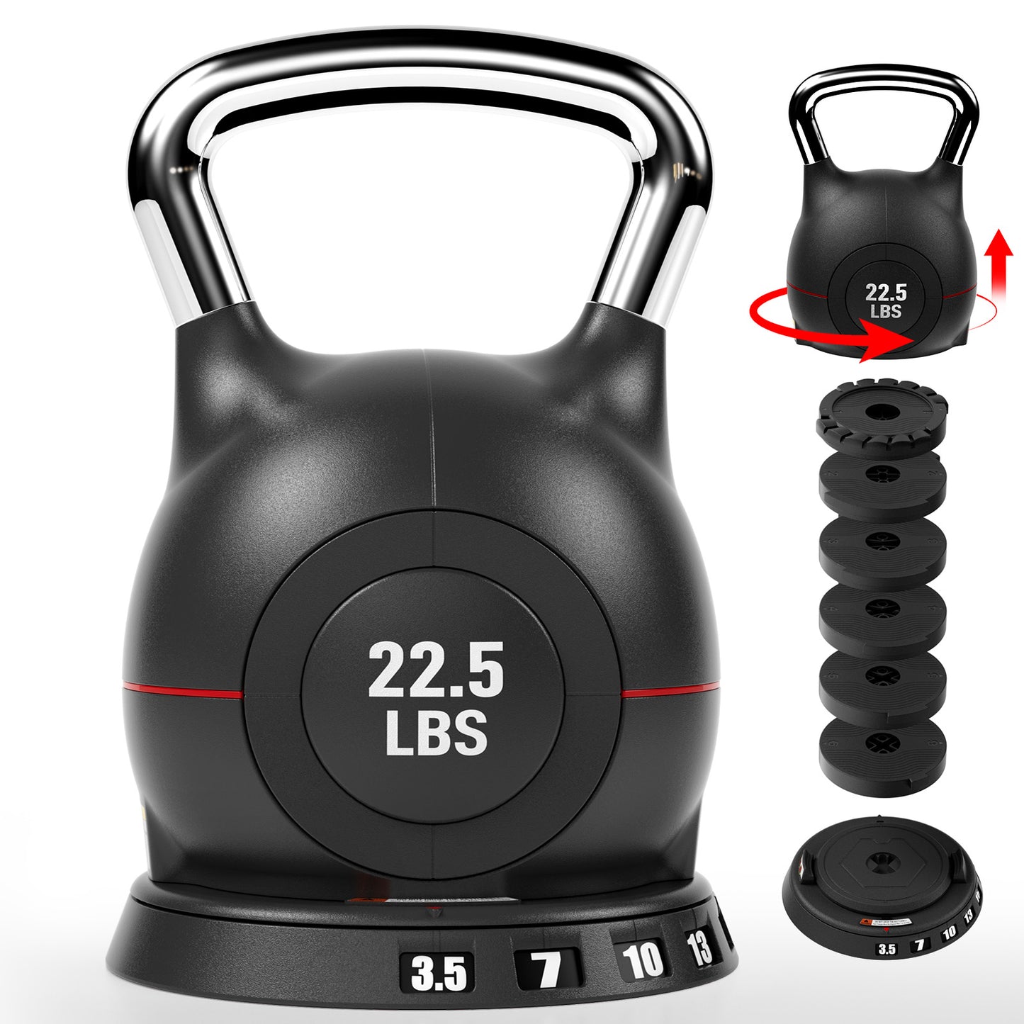 TLGREEN Adjustable Kettlebell Set- 7 Weights (22.5lb/44lb), Quick-Change Weight Dial and Weight Plate Safety Lock, for Full-Body Workout & Cross-Training